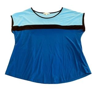 Anna Lee + Hope Blue Color block Shirt Women’s Large Stretch Pullover